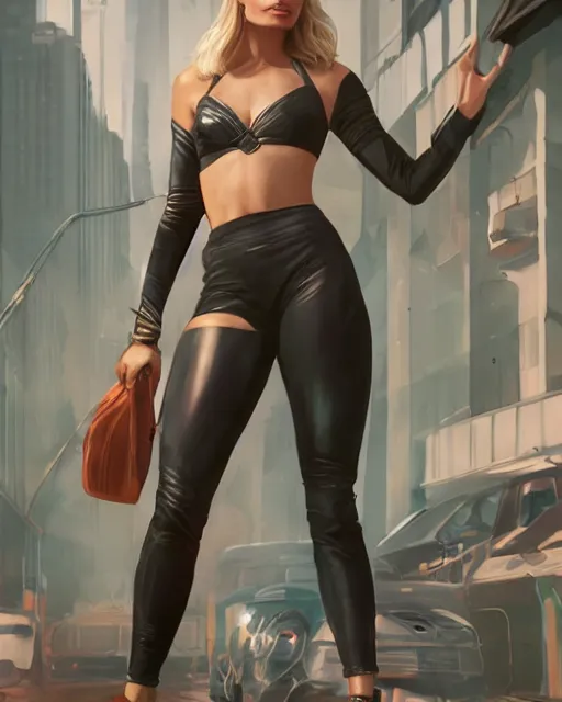 Image similar to full body shot of margot robbie by wlop, rossdraws, mingchen shen, arney freytag, artstation, fantasy photoshoot, urban jungle, fashion pose, octane, 4k