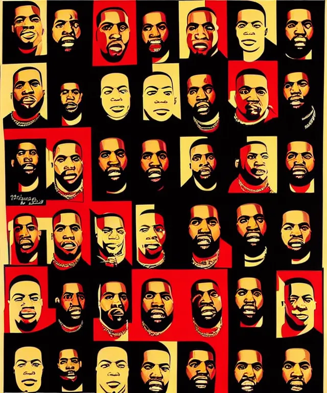 Image similar to portraits of kanye west by shepard fairey
