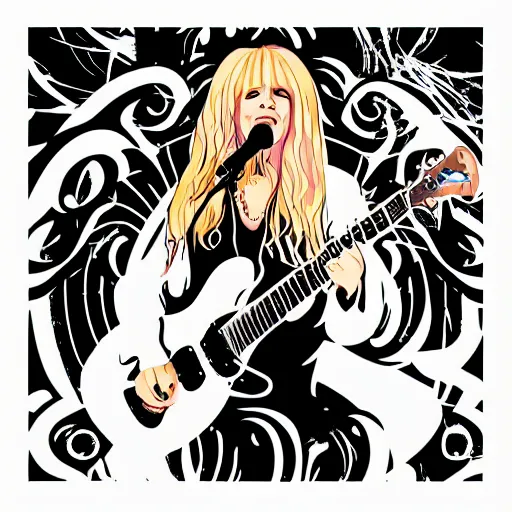 Image similar to stevie nicks playing guitar and singing, sticker - art, svg vector, adobe - illustrator