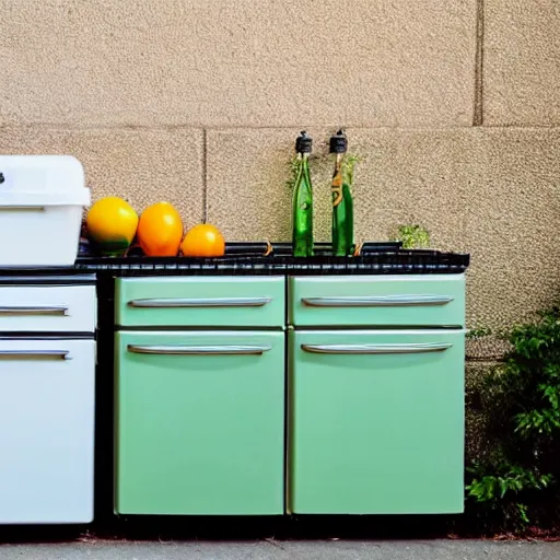 Prompt: green refrigerator floating