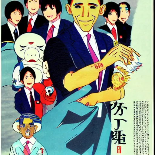 Image similar to japanese magazine advert for obama anime, 1 9 8 5