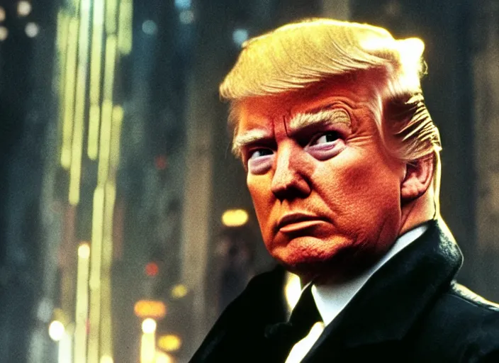 Image similar to film still donald trump in blade runner, 8 k