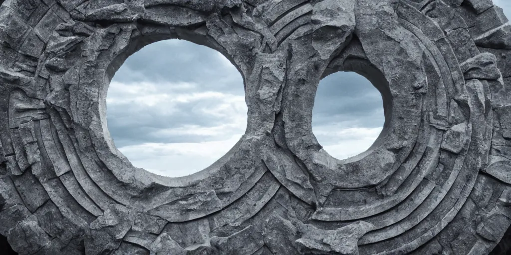 Prompt: stargate made of stone that form a circle, cinematic view, epic sky, highly detailed