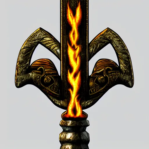 Prompt: item art of a firey , double-headed axe