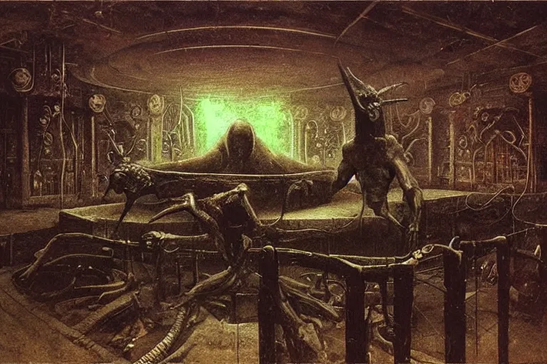 Image similar to a minotaur in a nightclub, by giger and beksinski