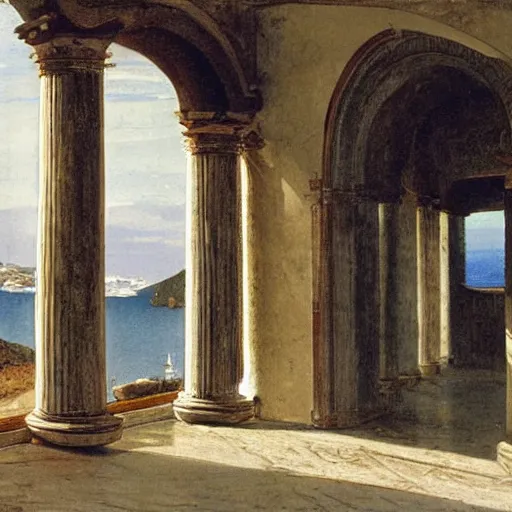 Prompt: a loggia from procida by martinus rørbye, 1 8 3 5,