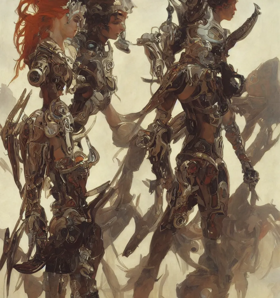 Image similar to splendid tall slavian queen warrior cyborg, mucha, ingres, greg rutkowski