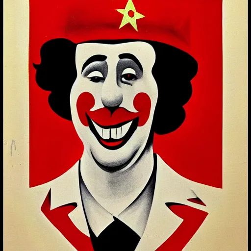 Image similar to communist clown painting, soviet propaganda style, poster, portrait