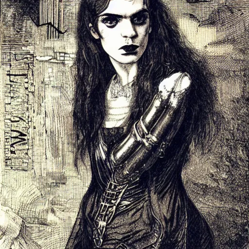 Image similar to album cover of Grimes as a highly detailed super villain character by dante gabriel rossetti