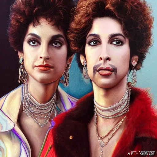 Image similar to a highly detailed painting. 1987-era Prince jealous of Wendy and Susannah Melvoin. Photorealistic. Trending on Artstation.