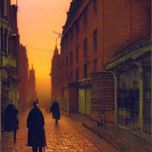 Prompt: street at sunset, by Atkinson Grimshaw John