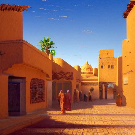 Prompt: view of a merchant street intersection in a kasbah, simple adobe houses, dense pueblo architecture, colorful crowd, huge temple in the background with a round roof, at night, stars visible in the sky, set in the nevada desert, flat desert, clean horizon no mountains, Detailed matte painting by craig mullins and thomas kinkade and james gurney trending on artstation-W 832