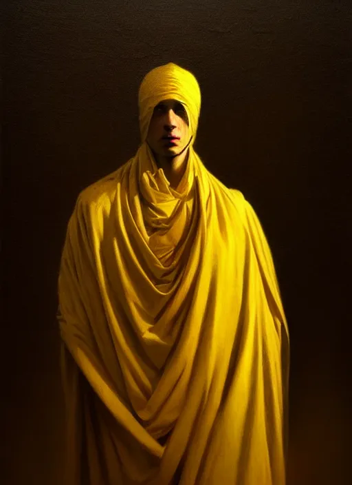 Prompt: neoclassical portrait of the king in yellow, by jacques - louis david, by greg rutkowski, by zdzisław beksinski, by josep tapiro baro, trending on artstation, featured on pixiv, masterpiece, oil on canvas, cinematic composition, dynamic beautiful lighting,