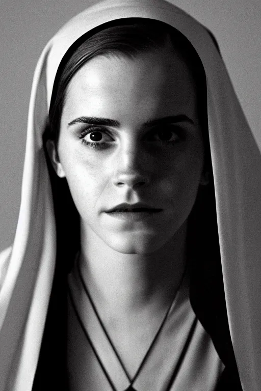 Prompt: portrait of emma watson as a nun, intimate, elegant, highly detailed, photorealistic, sharp focus, golden ratio