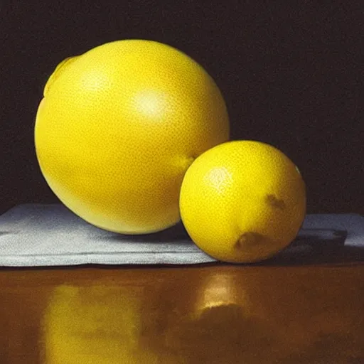 Image similar to a lemon next to a bowling ball