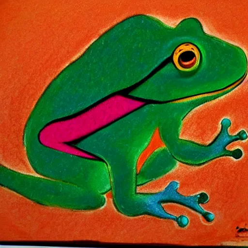 Image similar to zuma frog shooting balls from its mouth, with a colored ball on its back, surrealist pastel drawing