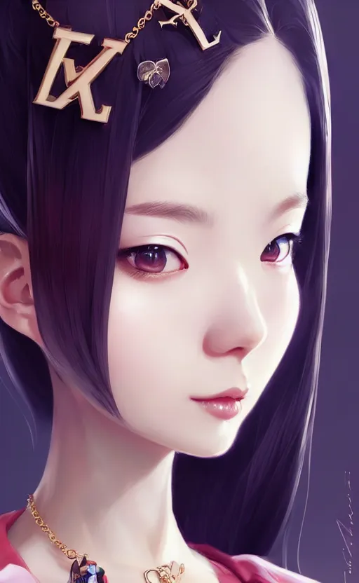 Image similar to a pin up and beautiful fashion charming dreamlke korea girl with lv jewelry, character art, art by artgerm lau and kyoung hwan kim and and ilya kuvshinov and john singer sargent, hyperdetailed, 8 k realistic, symmetrical, frostbite 3 engine, cryengine, dof, trending on artstation, digital art