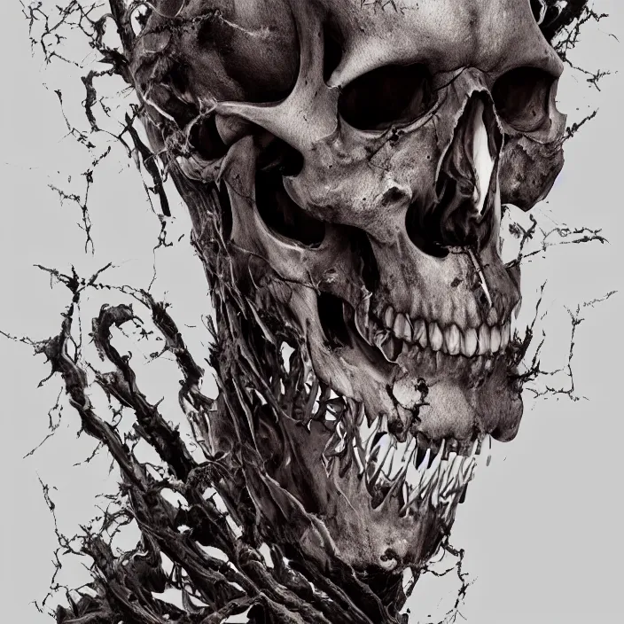 Image similar to portrait of a conjoined twins skull. razor sharp teeth. infected with zombie virus. intricate abstract. intricate artwork. nightmare fuel. by Tooth Wu, wlop, beeple, dan mumford. octane render, trending on artstation, greg rutkowski very coherent symmetrical artwork. cinematic, hyper realism, high detail, octane render, 8k, iridescent accents