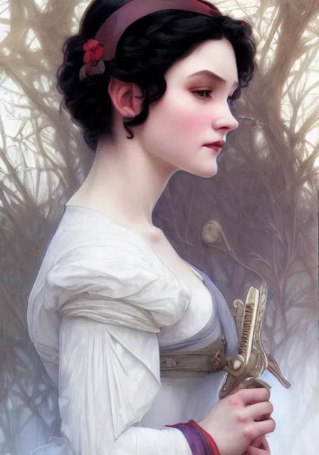 Image similar to snow white, intricate, elegant, highly detailed, digital painting, artstation, concept art, smooth, sharp focus, illustration, art by artgerm and greg rutkowski and alphonse mucha and william - adolphe bouguereau