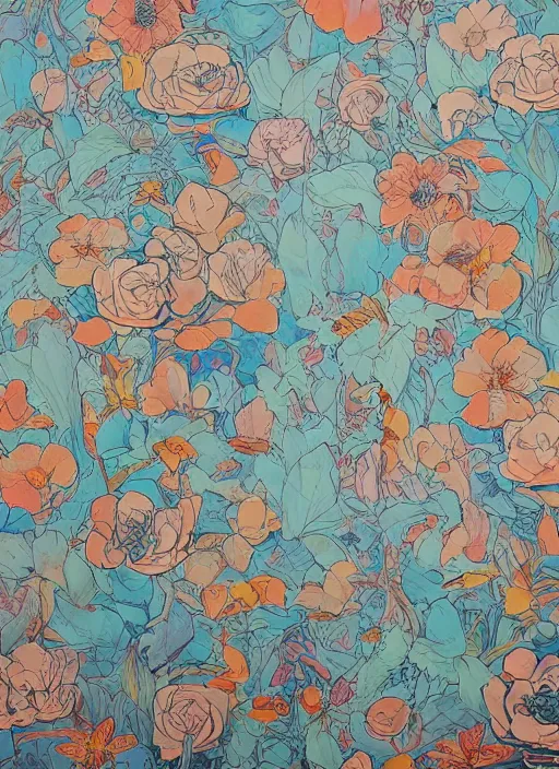 Image similar to painted wall background muted colors james jean style