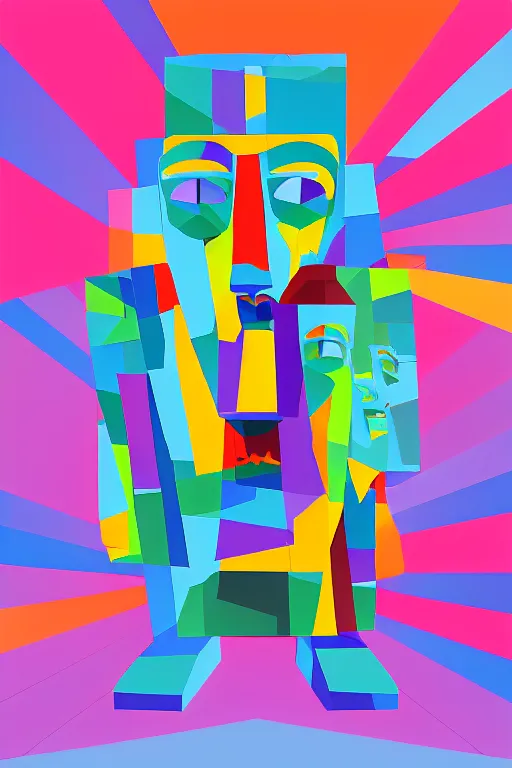 Image similar to cubist moai statue cutout digital illustration cartoon colorful beeple