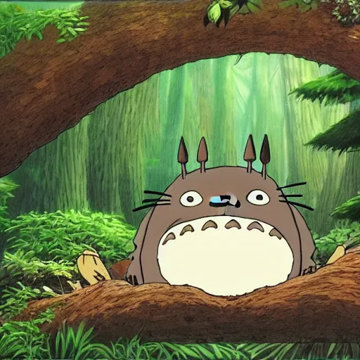 Image similar to totoro sleeping in the spirit forest made by studio ghibli, high quality, high details, smooth, 4 k