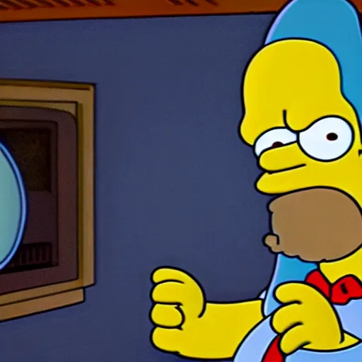 Prompt: homer simpson falling asleep in a haunted house, on the television show simpsons