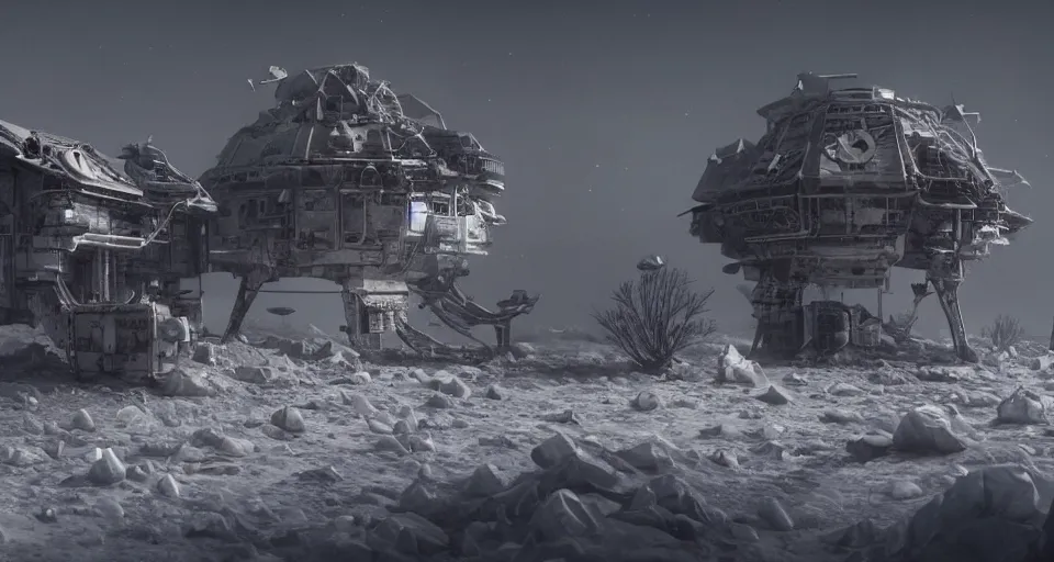 Image similar to an abandoned outpost in a blizzard on the moon europa, intricate artwork by tooth wu and wlop and beeple, octane render, hyper realism, 8 k