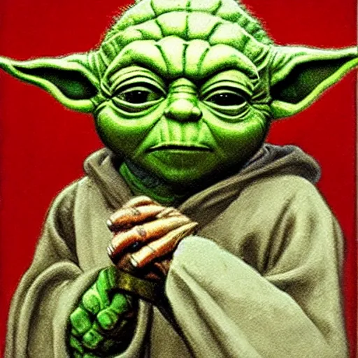 Image similar to yoda as a knight oil on canvas, 1883