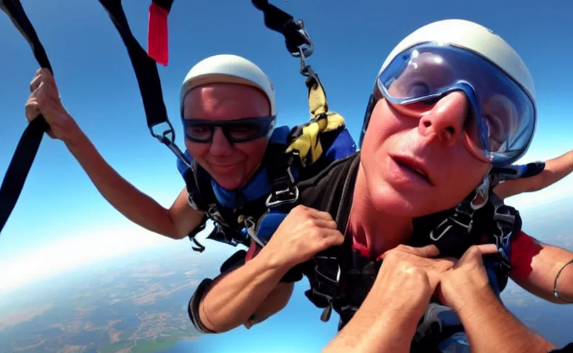 Prompt: close up on a skydiver tensioning muscles. plane in the background 8 0'sstyle