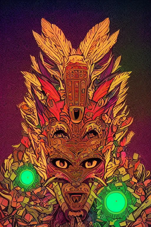 Image similar to animal mask totem roots flower tribal feather gemstone plant wood rock shaman vodoo video game vector cutout illustration vivid multicolor borderlands comics by josan gonzales and dan mumford radiating a glowing aura