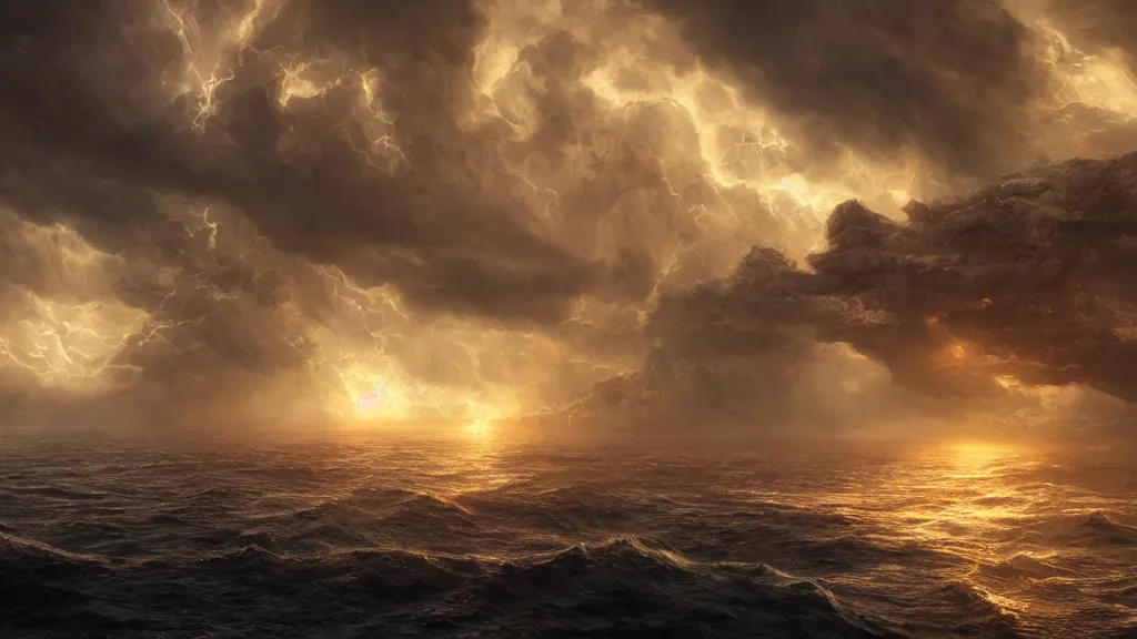 Image similar to a city in the middle of the ocean, roaring tempest, fantasy artwork, very very very beautiful scenery, hd, hdr, ue5, ue6, unreal engine 5, cinematic 4k wallpaper, 8k, ultra detailed, high resolution, artstation, award winning