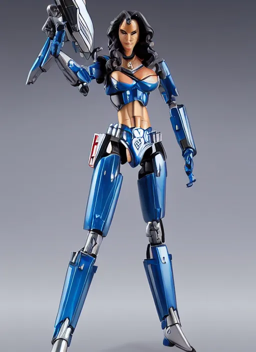 Image similar to transformers decepticon 1 9 7 7 lynda carter action figure from transformers : kingdom, pvc figurine, symmetrical details, gunpla, android, robot girl, by hasbro, takaratomy, tfwiki. net photography, product photography, official media