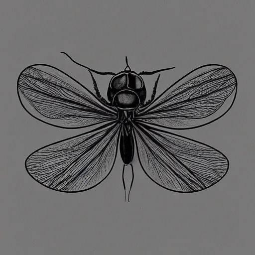 Image similar to horse fly, black and white, botanical illustration, black ink on white paper, bold lines