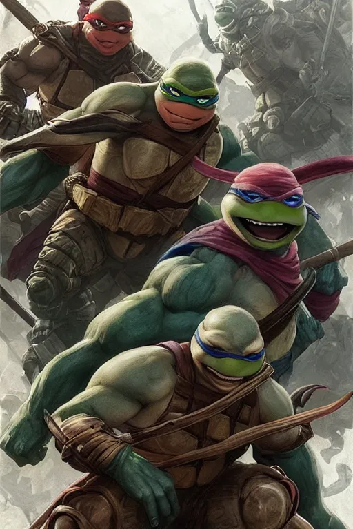 Image similar to teenage mutant ninja turtle, Leonardo, marvel, dark, intricate, highly detailed, smooth, artstation, digital illustration by Ruan Jia and Mandy Jurgens and Artgerm and Wayne Barlowe and Greg Rutkowski and Zdislav Beksinski