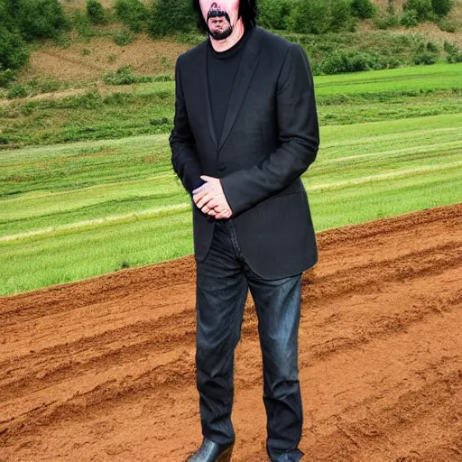 Image similar to keanu reeves tilling a field