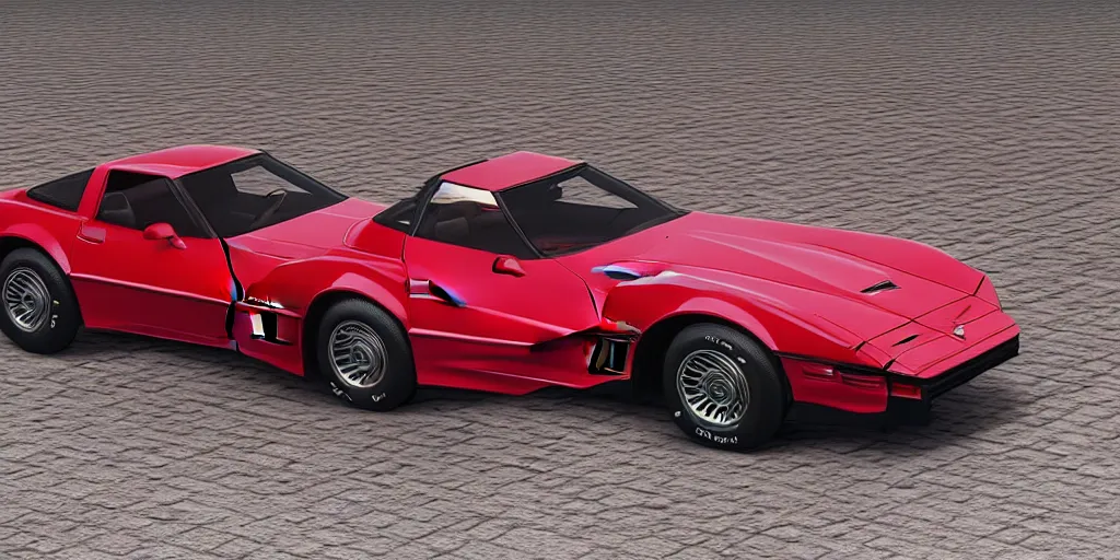 Image similar to “C8 corvette if it were made in the 1980s highly detailed, 4K”