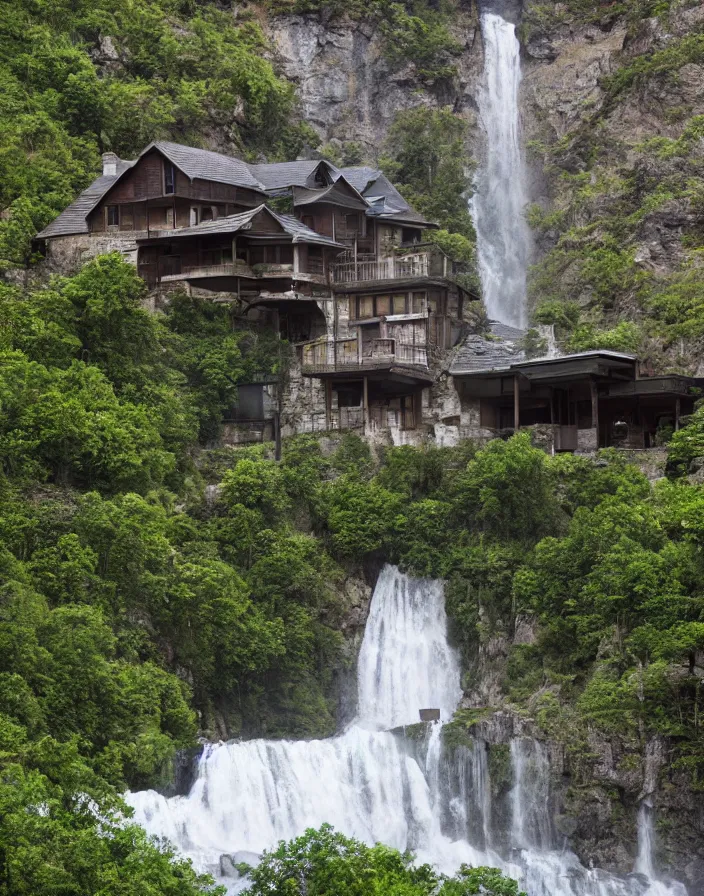 Image similar to house under waterfall