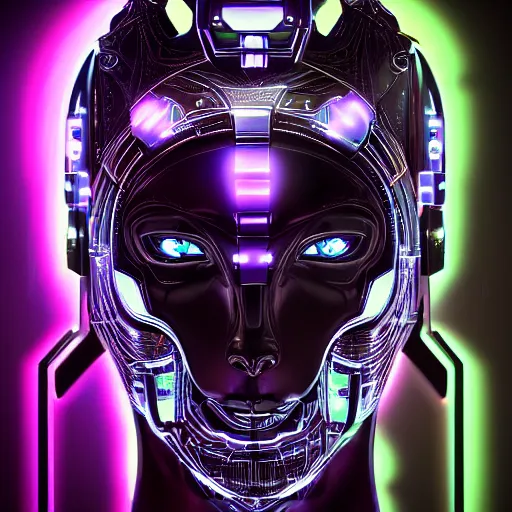 Image similar to face of cybernetic anubis, futuristic, cyberpunk, symmetric, digital illustration, photo - realistic, macro, extremely detailed, vivid, neon, dramatic lighting, intricate details