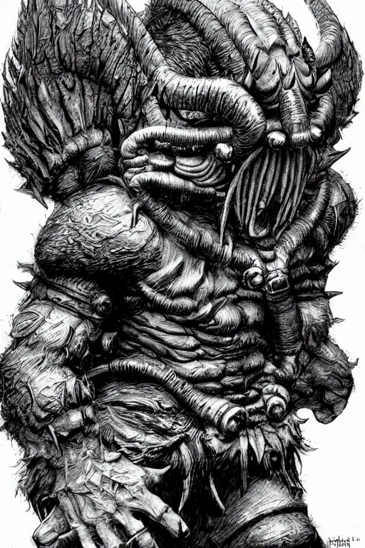 Image similar to hunched troll with a horn on his head, fantasy, highly detailed, digital art, sharp focus, trending on art station, kentaro miura manga art style