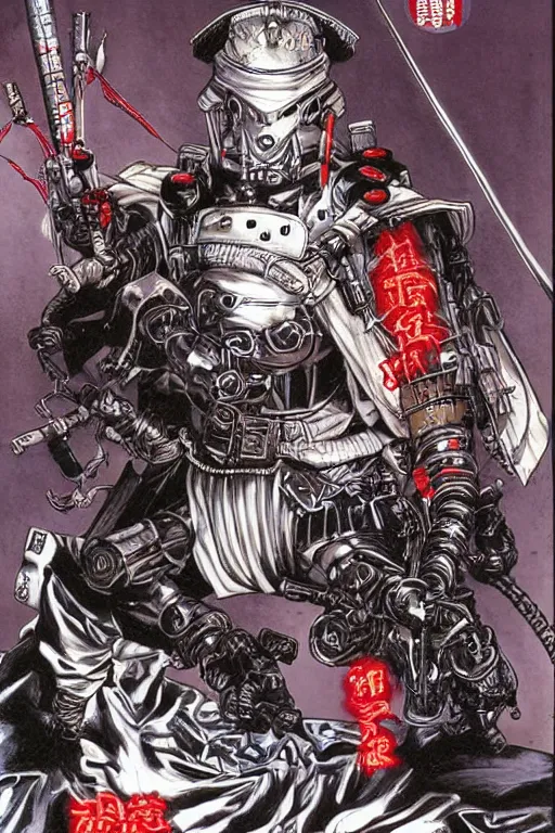 Prompt: cybernetic samurai general ghost by mark zug, simon bisley and daryl mandryk