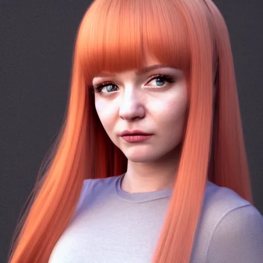 Image similar to A portrait of Nikki from Shining Nikki, a cute 3d cgi toon young woman with long pink hair, full bangs, hazel amber eyes, full face, light makeup, pale skin, Chinese, medium shot, mid-shot, soft focus, 4k, trending on artstation