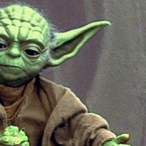 Prompt: photo of yoda throwing up