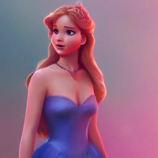 Image similar to jennifer lawrence as disney princess, high quality illustration, trending on artstation, octane render, 4 k, pixar rendering,