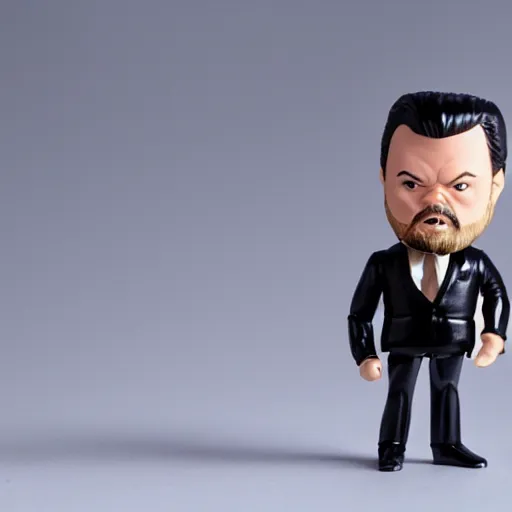 Image similar to 1980s plastic vinyl action figure toy of Orson Welles, studio photography isolated on a white background