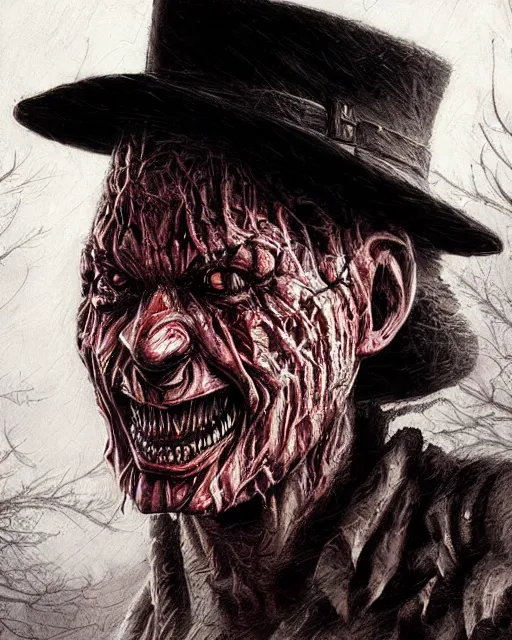 Image similar to freddy kruger, hyper realistic face, horror, fantasy art, in the style of greg rutkowski, intricate, hyper detailed