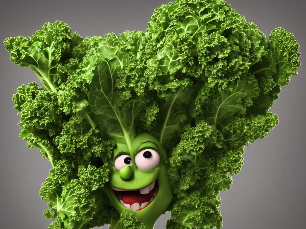 Prompt: highly detailed 3 d render of a raging mad angry kale character, as pizza topping, hyper realistic octane render, cinematic lighting, deviantart, lowbrow, surrealism, pixar still