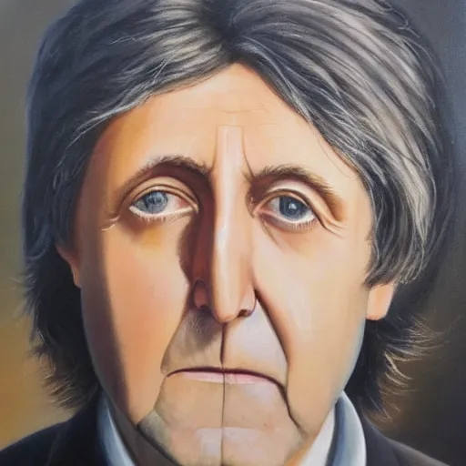 Prompt: a framed oil painting of an older paul mccartney with grey hair, 8 k, high definition, highly detailed, photo - realistic