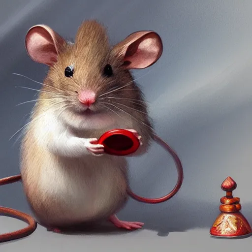 Prompt: a painting of a mouse holding a chinese scroll, concept art by toshi yoshida, cgsociety, fantasy art, official art, concept art, 2 d game art