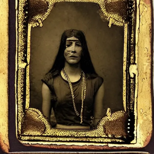 Prompt: Ancient Sumer, Sumerian woman, 2600 BC, tintype photograph, Sumerian town, Ancient photograph